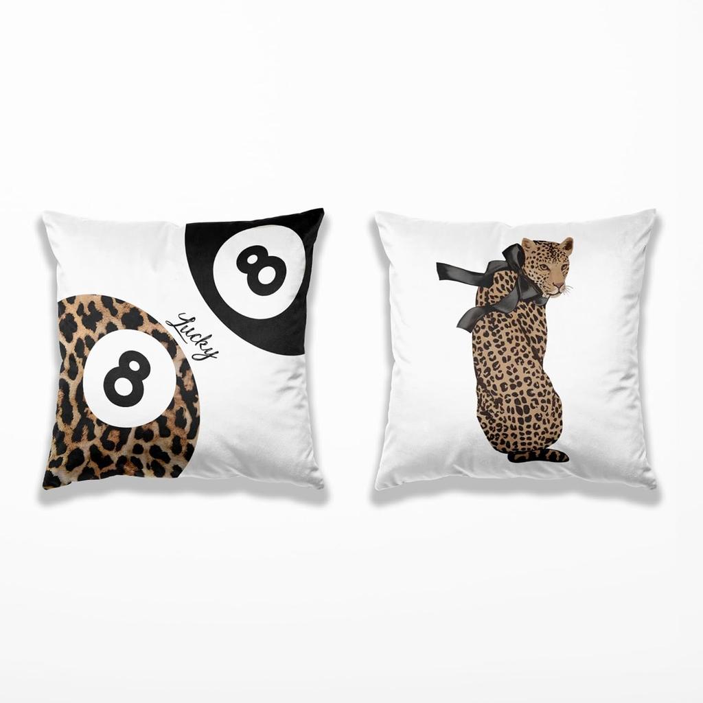 Preppy Star Lucky 8 Ball Cheetah Leopard Print Room Decor Pillow Cover 18x18 Set of 2,Leopard Gifts for Women,Cheetah Print Gifts,Coquette Pillow