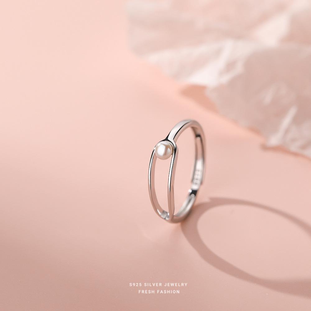 

925 Sterling Silver Geometric Pearl Ring for Women Light Luxury Temperament Shell Bead Jewelry серебряный