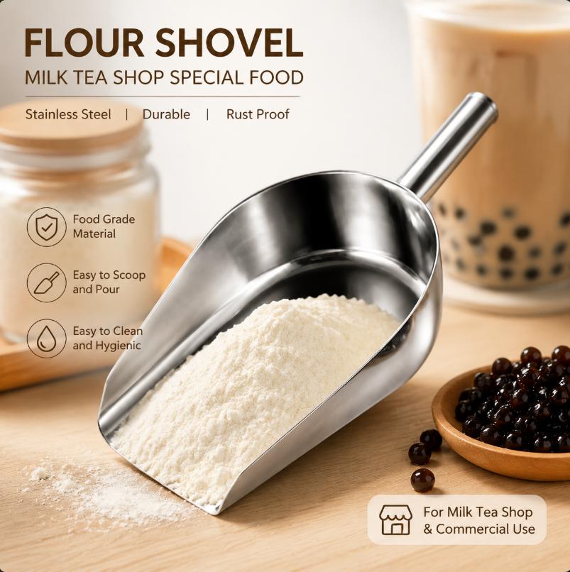 Ice Scoop Stainless Steel Ice Scooper for e Maker, Metal Utility Large Food Candy Shovels Flat Bottom Pet Food Accessories