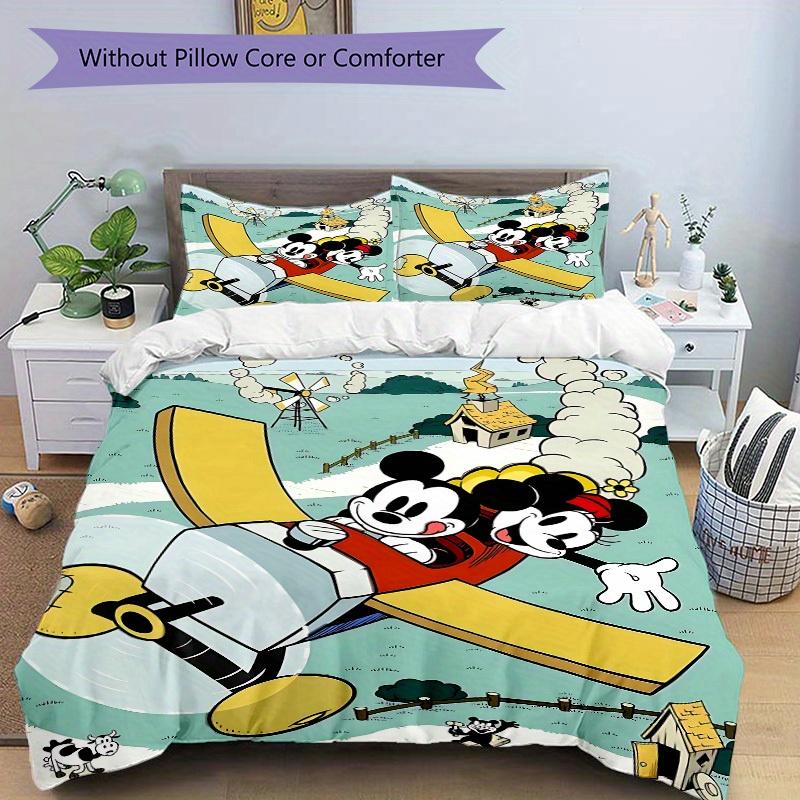 3pcs Mickey, Minnie Printed Bedding Set, Breathable And Soft, Machine Washable, Christmas Gift, Suitable for Bedroom Decoration, 099