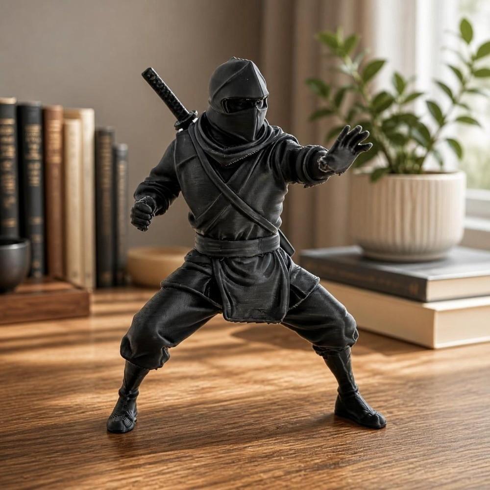 Sitting Pose Warrior Figurine 3D Printed Samurai Sculpture Creative Ninja Ornaments Home