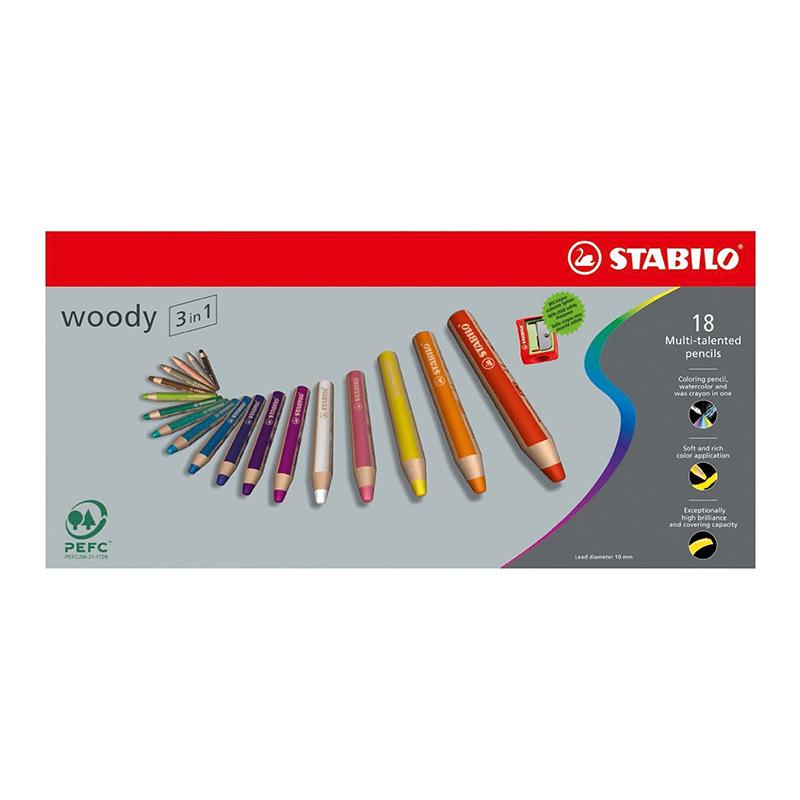 Stabilo Woody 3-in-1 880/18 Invincible Duo: 18-Color Colored Pencils HB
