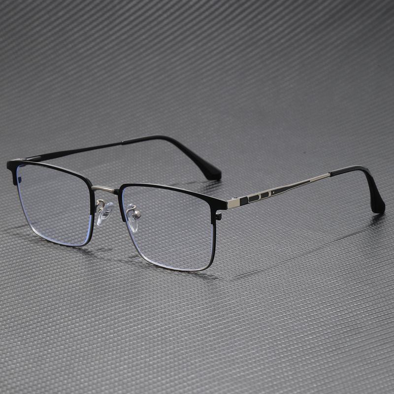 Armação de Óculos Plano Masculina Ultraleve Anti-Luz Azul com Haste de Mola, Pronta para Lentes de Grau para Estilo de Negócios