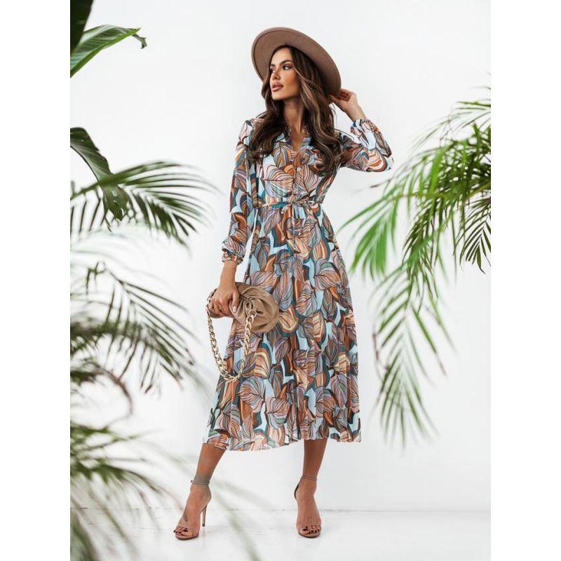 

Dress Bohemian Dress Waist Trimming Lace up Blue Flower L