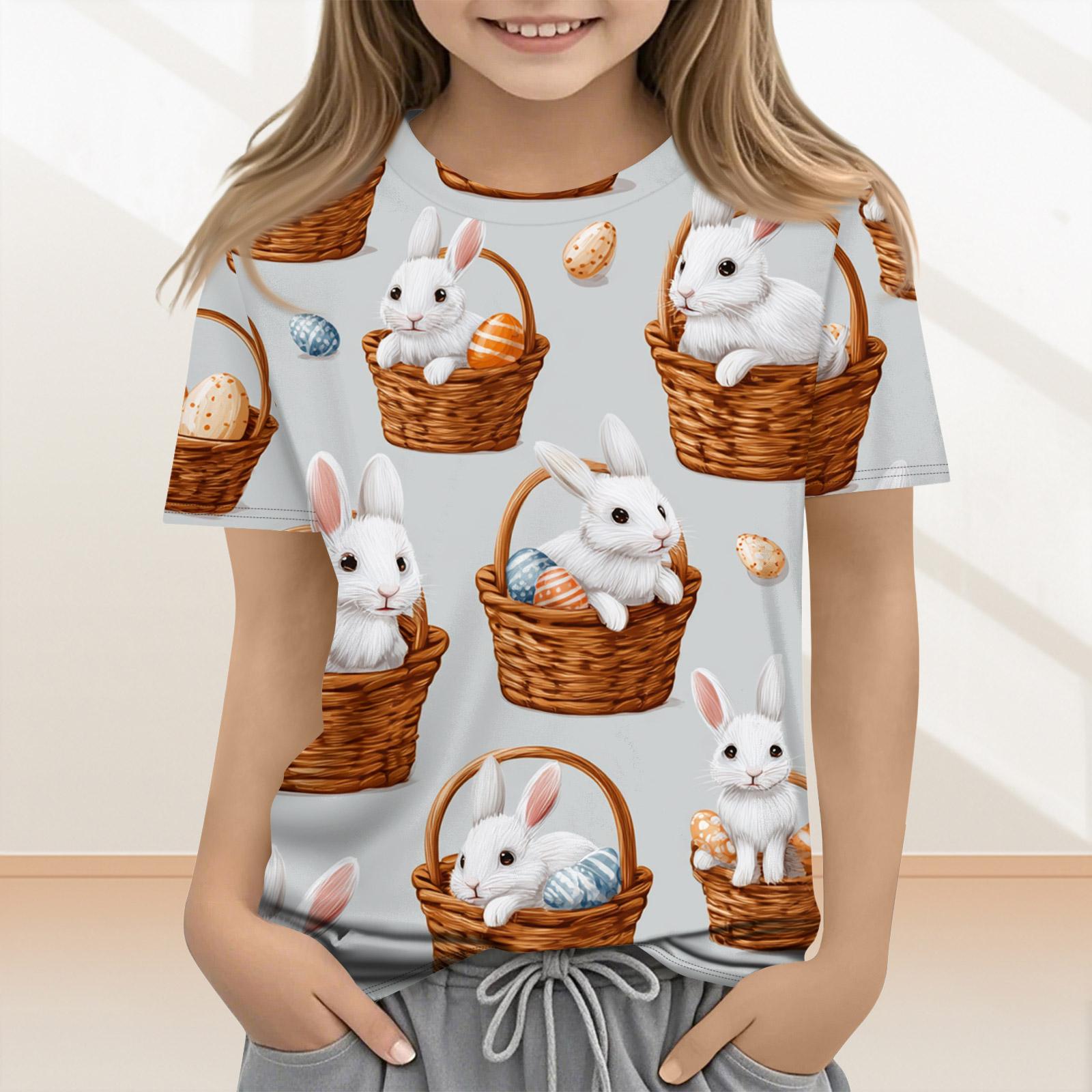 

Children s Casual And Fashionable Easter Clothing, Featuring Bunnies, Easter Eggs, And Printed Short-sleeved Tops And T-shirts. 120