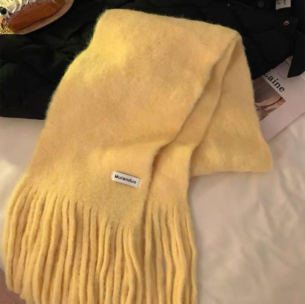 Korean Style Wool-Blend Tassel Scarf - Soft, Warm, and Solid Color for Women and Students