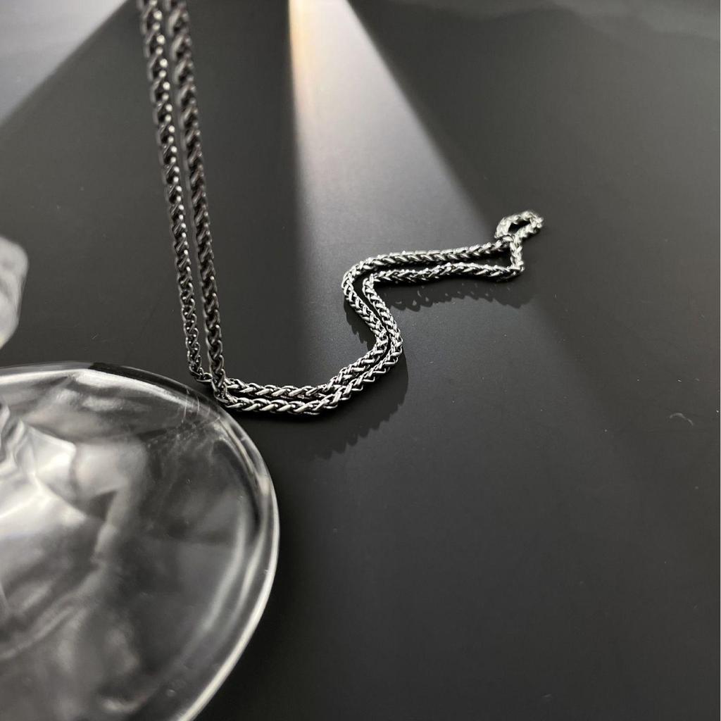 S925 Sterling Silver 2mm Dragon Bone Chain Necklace - Retro Thai Oxidized Design for Men and Women