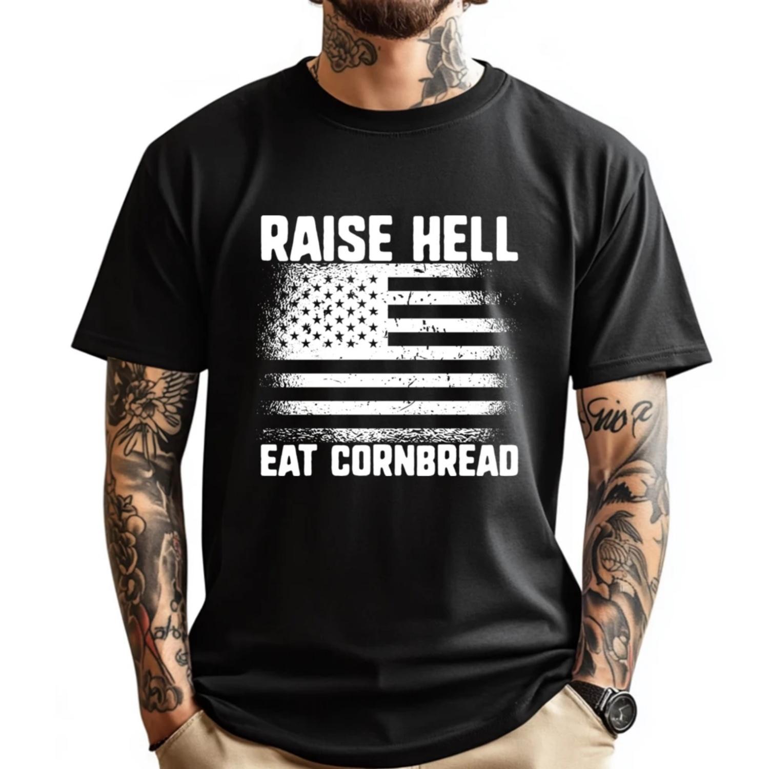 Raise Hell Eat Cornbread Redneck Southern Usa Flag Cornbread Black Graphic T Shirts Anime Mens Clothing S чёрный