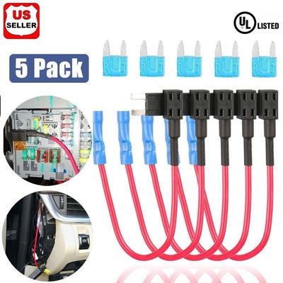 5 Pack 12V 15Amp Car Add-a-circuit Fuse TAP Adapter Kit, Mini ATM APM Blade Fuse