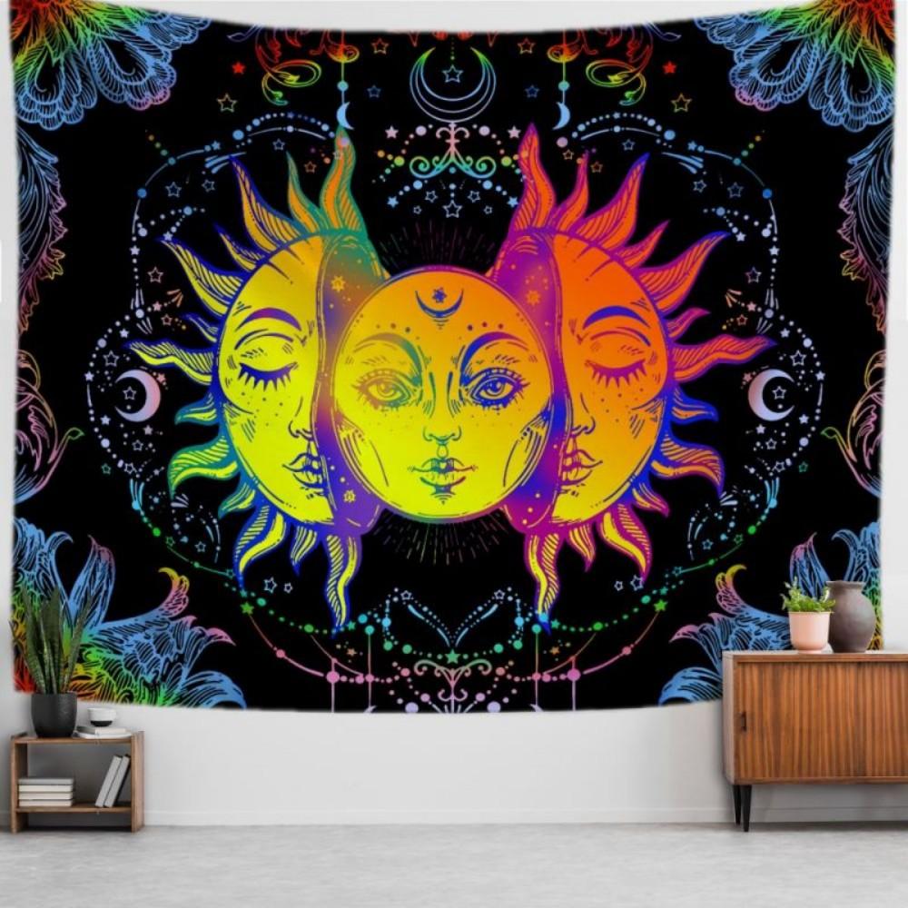 VIKAMA Mysterious Divination Sun Face Print Tapestry Boho Style Living Room Bedroom Home Decoration Wall Tapestry