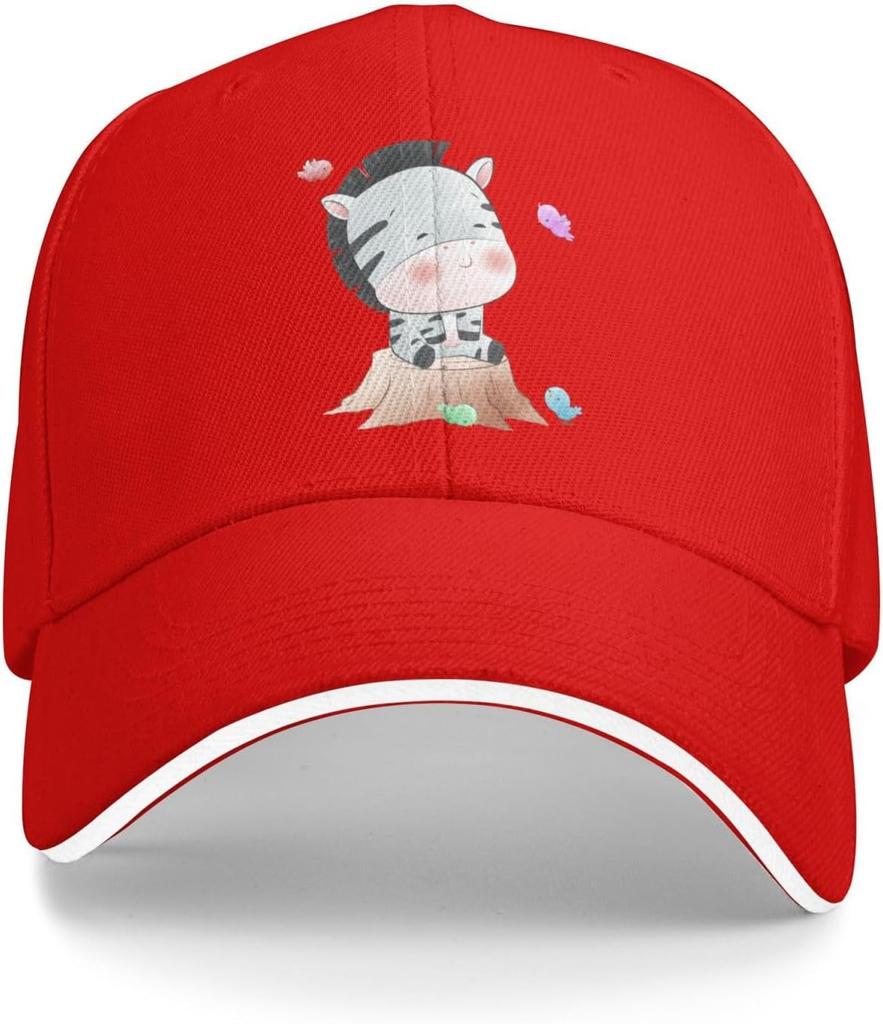 Cute Zebra Cartoon Print Baseball Cap Polyester Adjustable Sun Hat Trucker Cap for Women Men