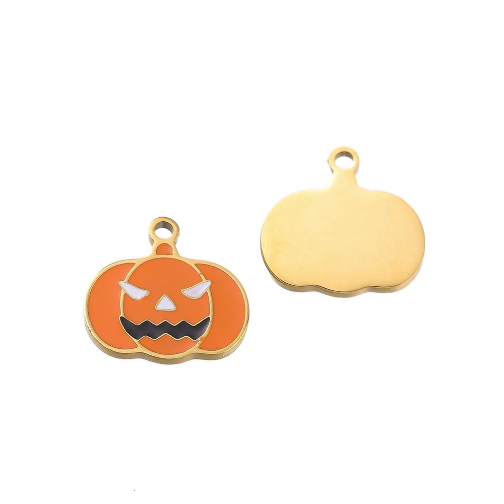 1pcs Stainless Steel Cartoon Halloween Enamel Charms Pumpkin Skeleton Ghost Bat Cat Pendants for DIY Jewelry Making Accessories