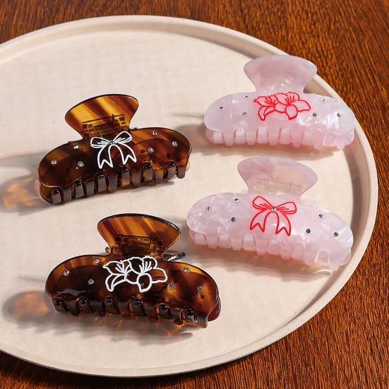 Hair Claw No Slipping Acetate Sheet Strong Grip Medium Size Back Head Hair Clip Rhinestone Inlaid Bowknot Pattern Versatile Hair Accessory