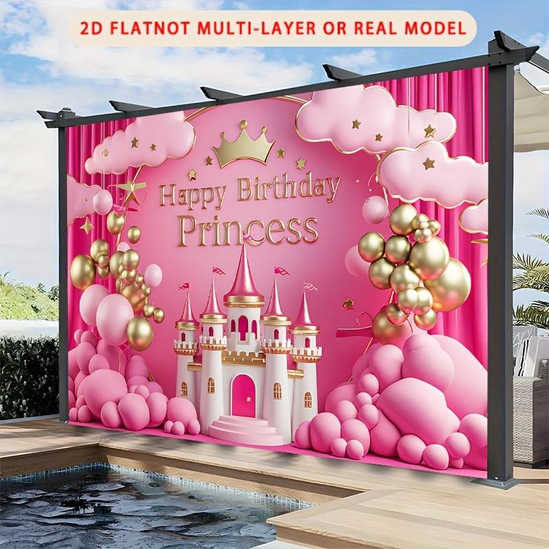 1 Piece Pink Princess Castle Happy Birthday Party Banner - Fantasy Background Cloth for Room Wall and Photo Decoration