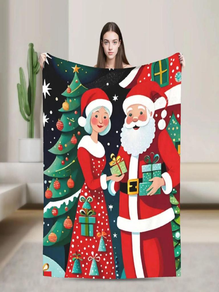 Świąteczny Koc z Flaneli ze Świętym Mikołajem Super Ciepły Zimowy Koc Rzutowy dla Dzieci Dorosłych Pokoju Dziennego Pokrowiec na Kanapę Łóżko