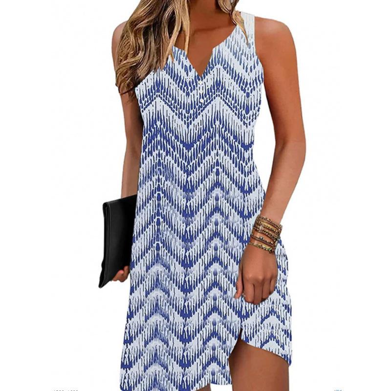 Summer New Printed Suspender Women's Fashion and Comfortable V-Neck Sleeveless Dress