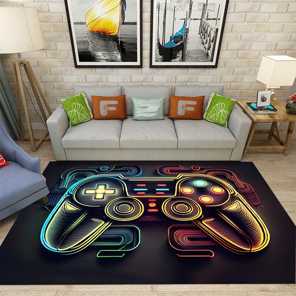 Flannel Printed Rug Gamer Controller Design Colorful Floor Mat Living Room Decor