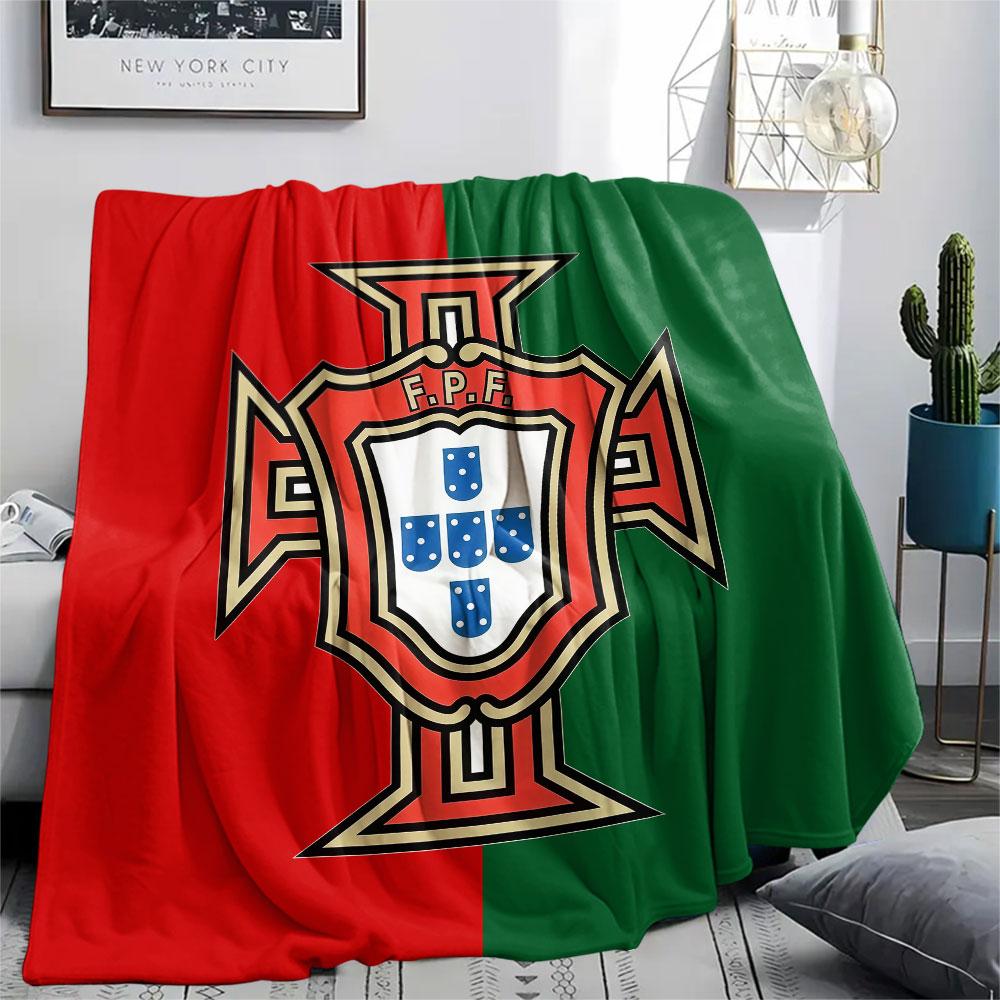 Coperta in Flanella Stampata Calcio Portogallo, morbido plaid per camera da letto divano, lavabile, merchandising tifoso di calcio, ottimo regalo.