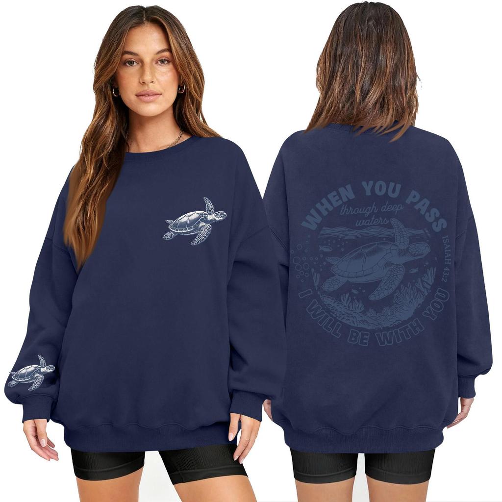 Women's Fashion Long Sleeve Print Round Neck Loose Pullover Sweater Top