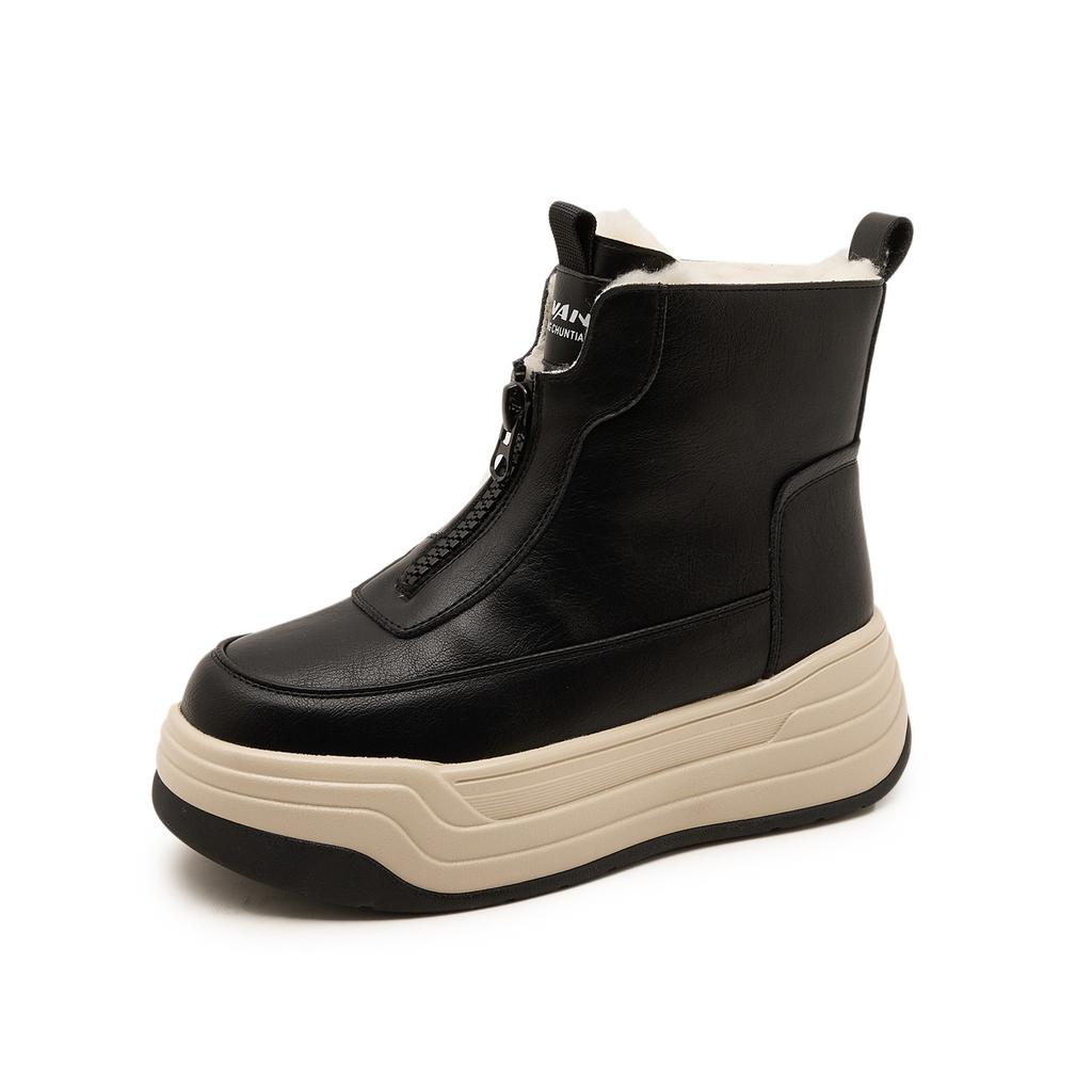 Leder-Plateau-Martinsstiefel Damen Herbst und Winter Neu Kleines Samt Britischer Retro Kurze Stiefel