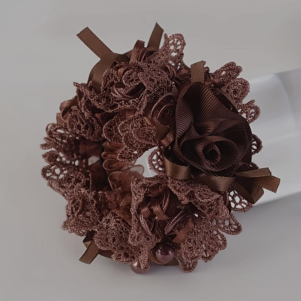 

1pc of Stylish Rose And Lace Hair Scrunchie | Large, Highly Elastic Hair Tie Featuring a Floral Pattern, Available in Red And Black Vintage Styles кавовий