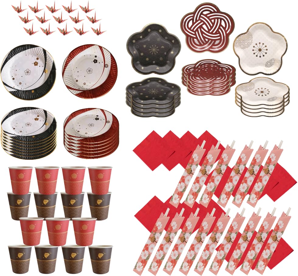 

Stylish Japanese design paper plate set for 15 (Japanese modern, people)