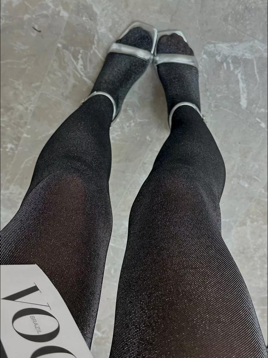 

Kave Sexy Black Sheer Lurex Tights For Women Party Festivals Pantyhose High Elastic High Waist Control Top Tights Fit for 50-70kg