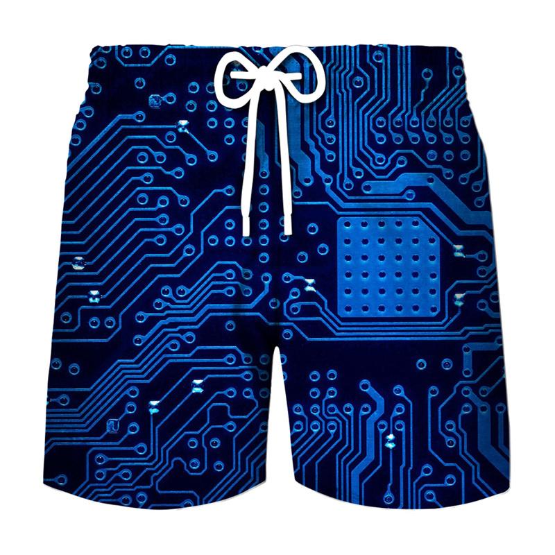 3D Printing Electronic Chip Short Pants Men Summer Beach Shorts Cool Street Circuit Board Graphic Swimsuit Gym Surf Swim Trunks