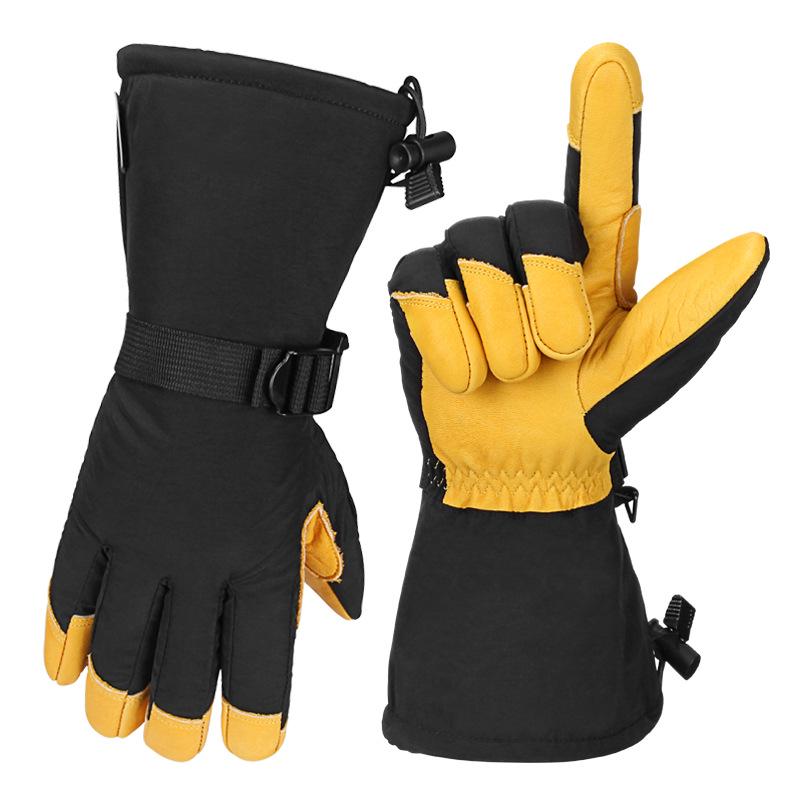Insulated Cotton Cowhide Ski Gloves: Non-slip, Touchscreen, Long Winter Five-Finger Warmth