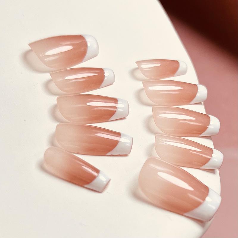 Classic French Pink Gradient Nude Whitening Short Handmade Wearable Nails