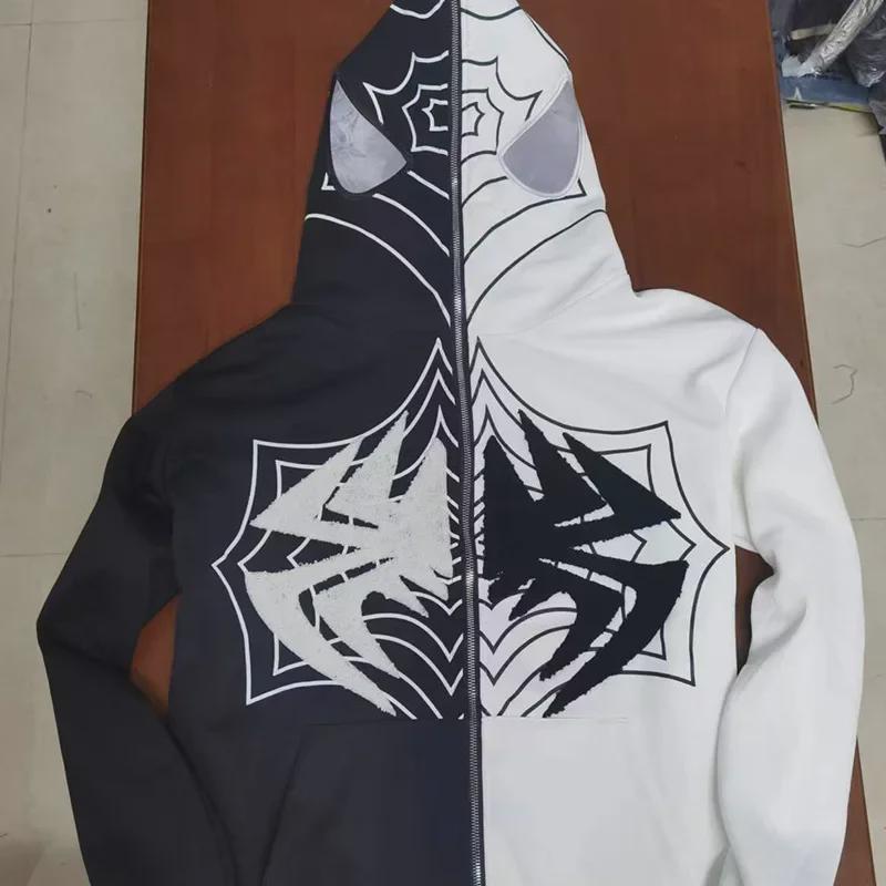 

Спортивная толстовка с капюшоном с вышивкой «Человек-паук» унисекс - 300 г, свободный крой, модный дизайн L чёрный/белый