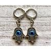 Hand of Fatima Blue Evil Eye Earrings with Alloy Electroplating