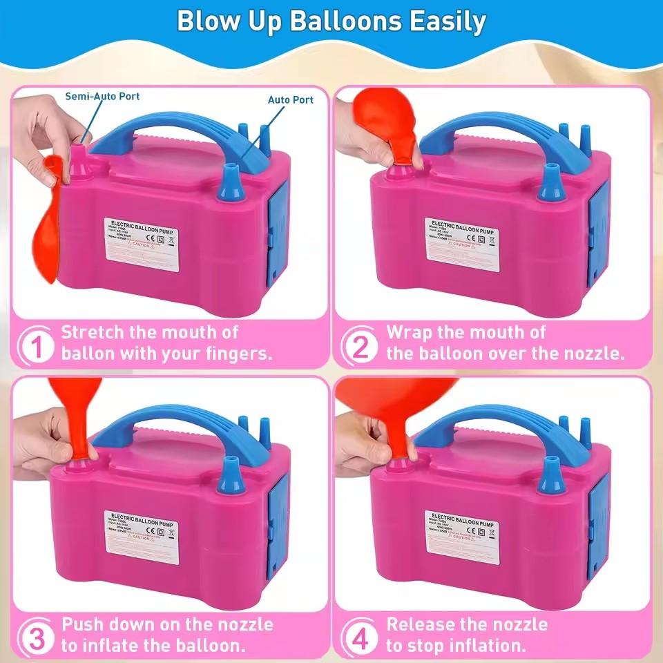 Double Nozzle Electric Balloon Inflation Pump, 600W Portable Balloon Pump for All Balloon Arch Party Birthday Wedding Decoration