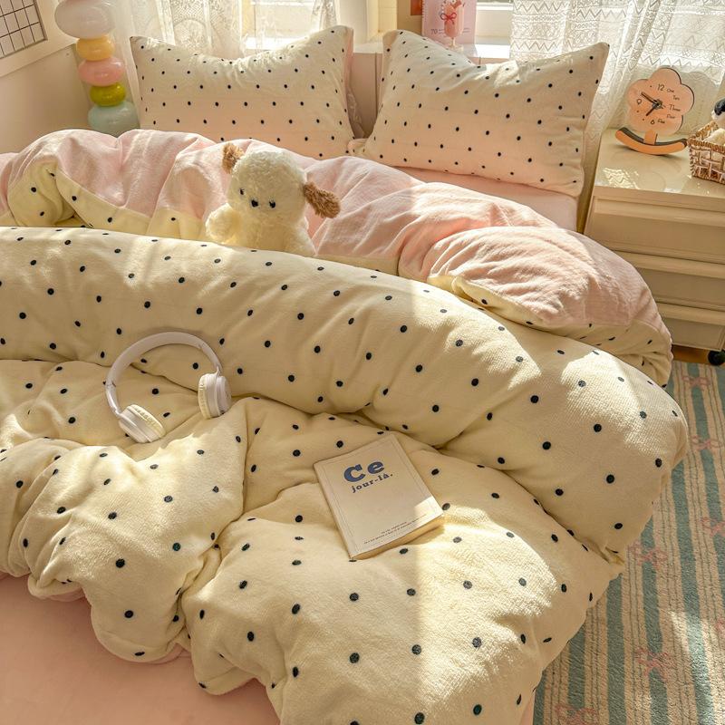 Simple Thickened Milk Fleece Bed Four-Piece Set Flange Coral Fleece Single Quilt Cover Bed Sheet Dormitory Kit
