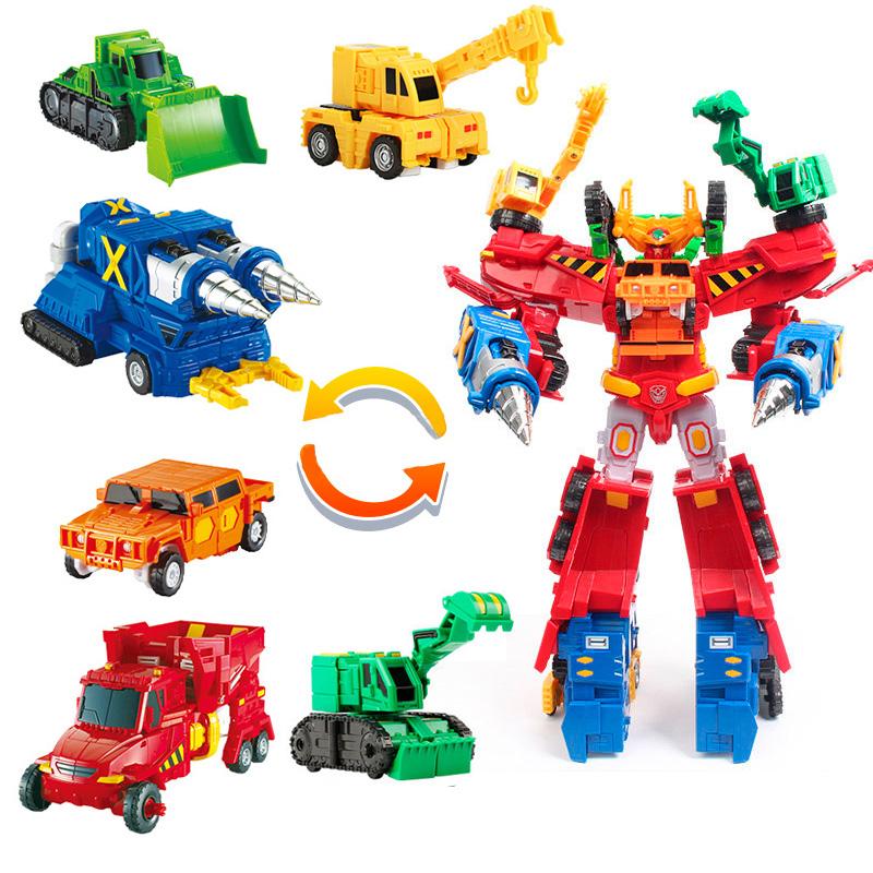 6 IN 1 Hyper Builoion Carbot Transformation Robot Toys Action Figures Deformation Engineering Car Truck Crane Vehicle Toy