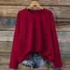 Women's Fashionable Solid Color Round Neck Long Sleeved Sports Casual Pullover Sweatshirt Top