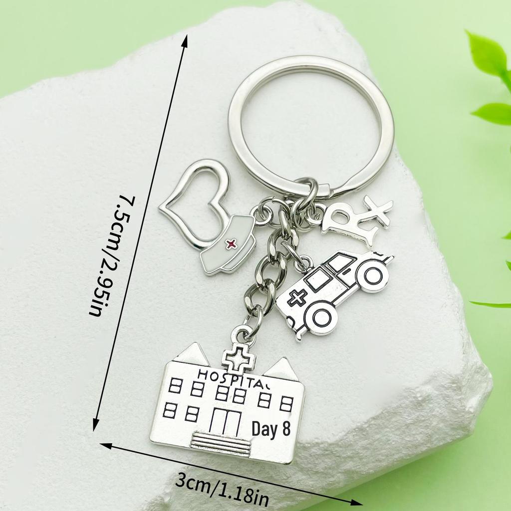 Heart-shaped Syringe Stethoscope Keychain with Nurse Cap Pendant Ornament
