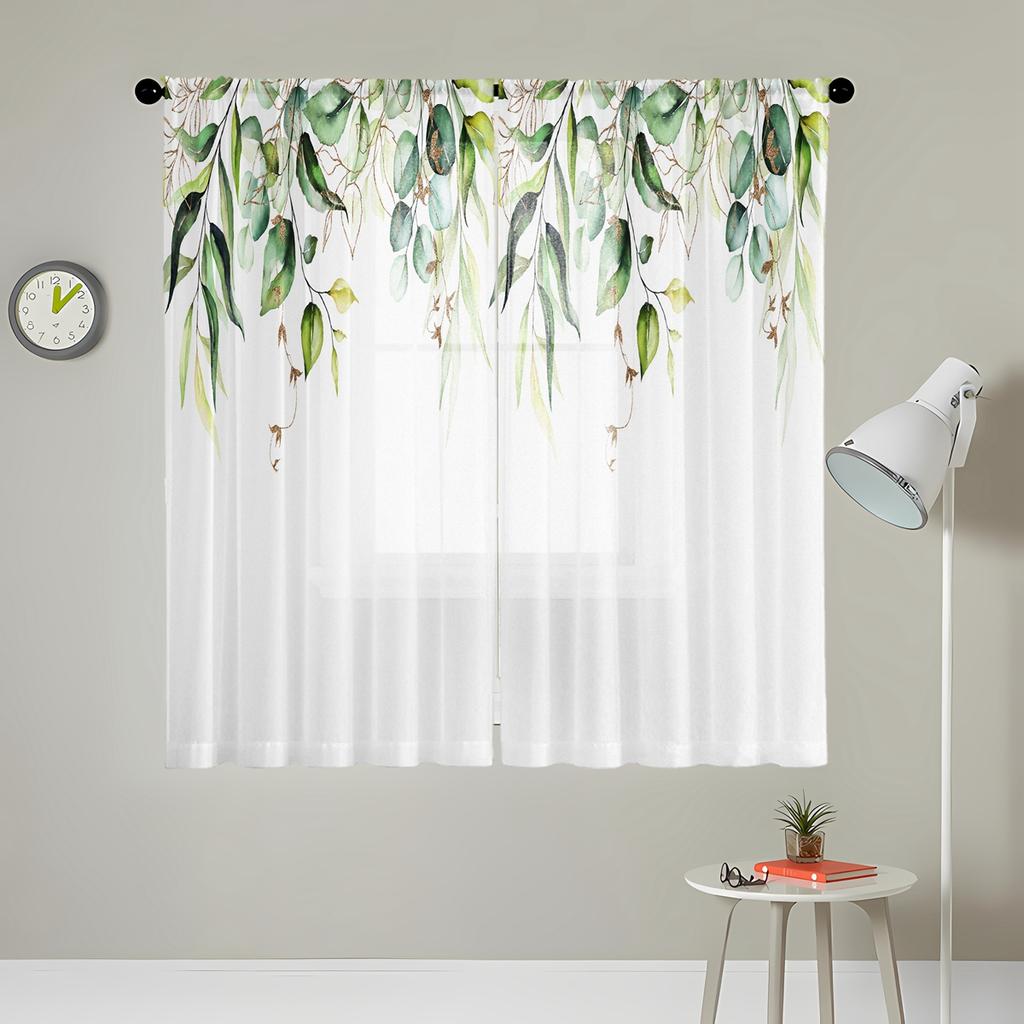 2 Pieces HD Digital Green Large Leaf Print Curtains Home Decorating Style Decorating Living Room Bedroom Rodding Curtains Effect