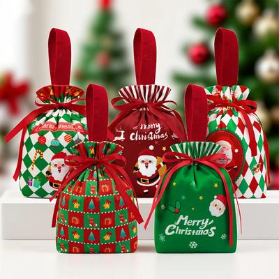 5pcs Christmas Velvet Gift Bags with Drawstring Closure - Reusable Party Favor Bags for Candy, Jewelry,Baby Shower, Christmas