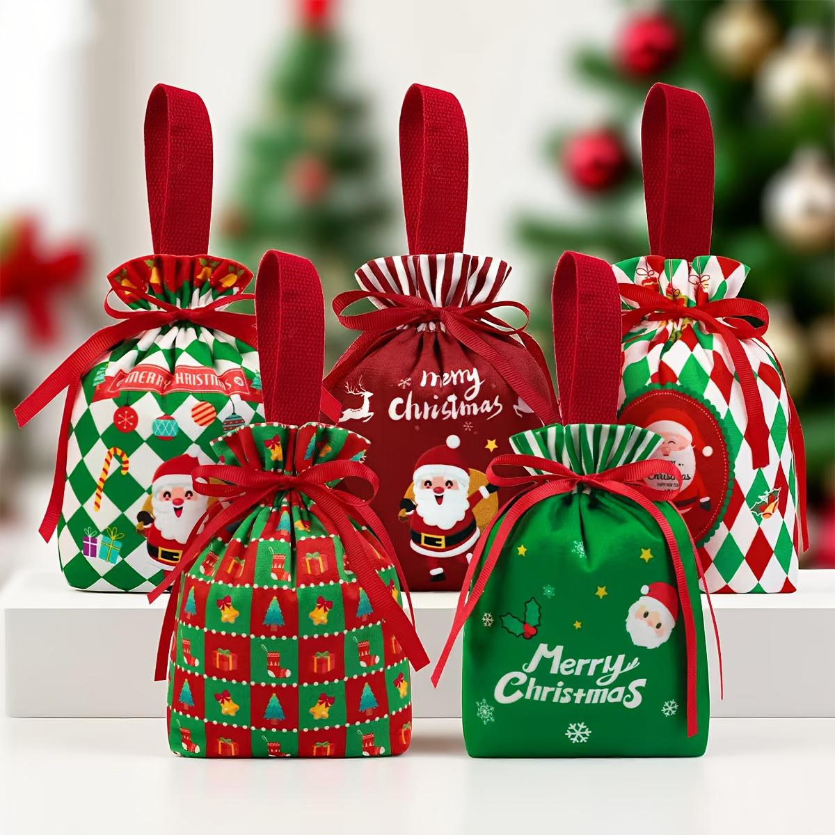 

5pcs Christmas Velvet Gift Bags with Drawstring Closure - Reusable Party Favor Bags for Candy, Jewelry,Baby Shower, Christmas as shown
