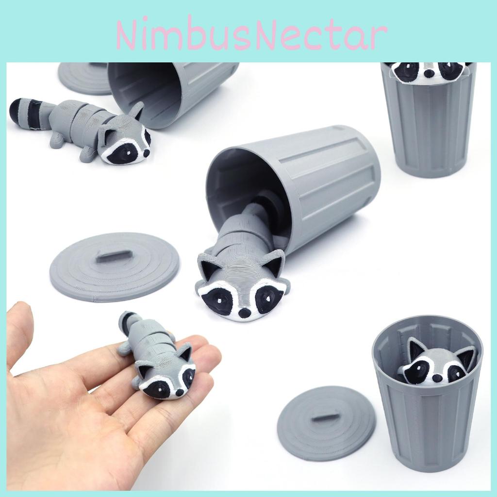 Raccoon 3d Printed Figurine With Trash Bin For Modern Home Decor Gifts Toys