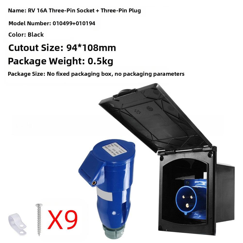 External Power Socket 16A with IP44 Waterproof Cover for Campers Trailers and For RVs Suitable for Outdoor Use At 220V 250V