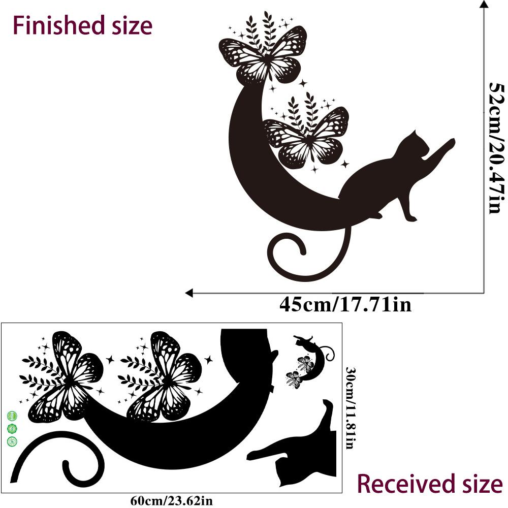 Black Moon Cat Wall Stickers Stars Home Bedroom Decor Peel and Stick Wall Art Removable Vinyl Decals for Room Beautification