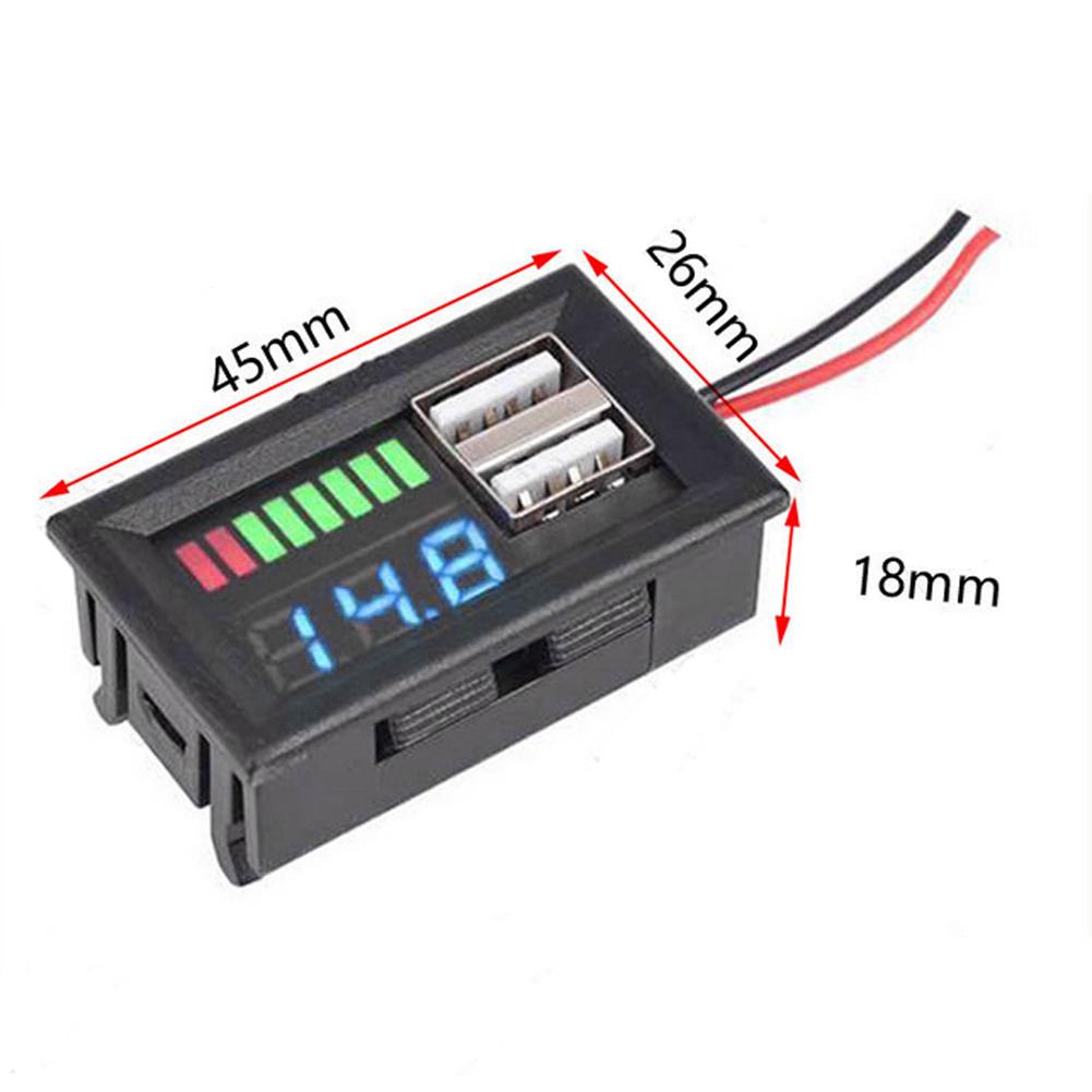 Voltmetru auto 12V, panou de tensiune, ieșire duală USB, 5V 2A, indicator de capacitate a bateriei, tester de putere pentru baterie cu plumb-acid