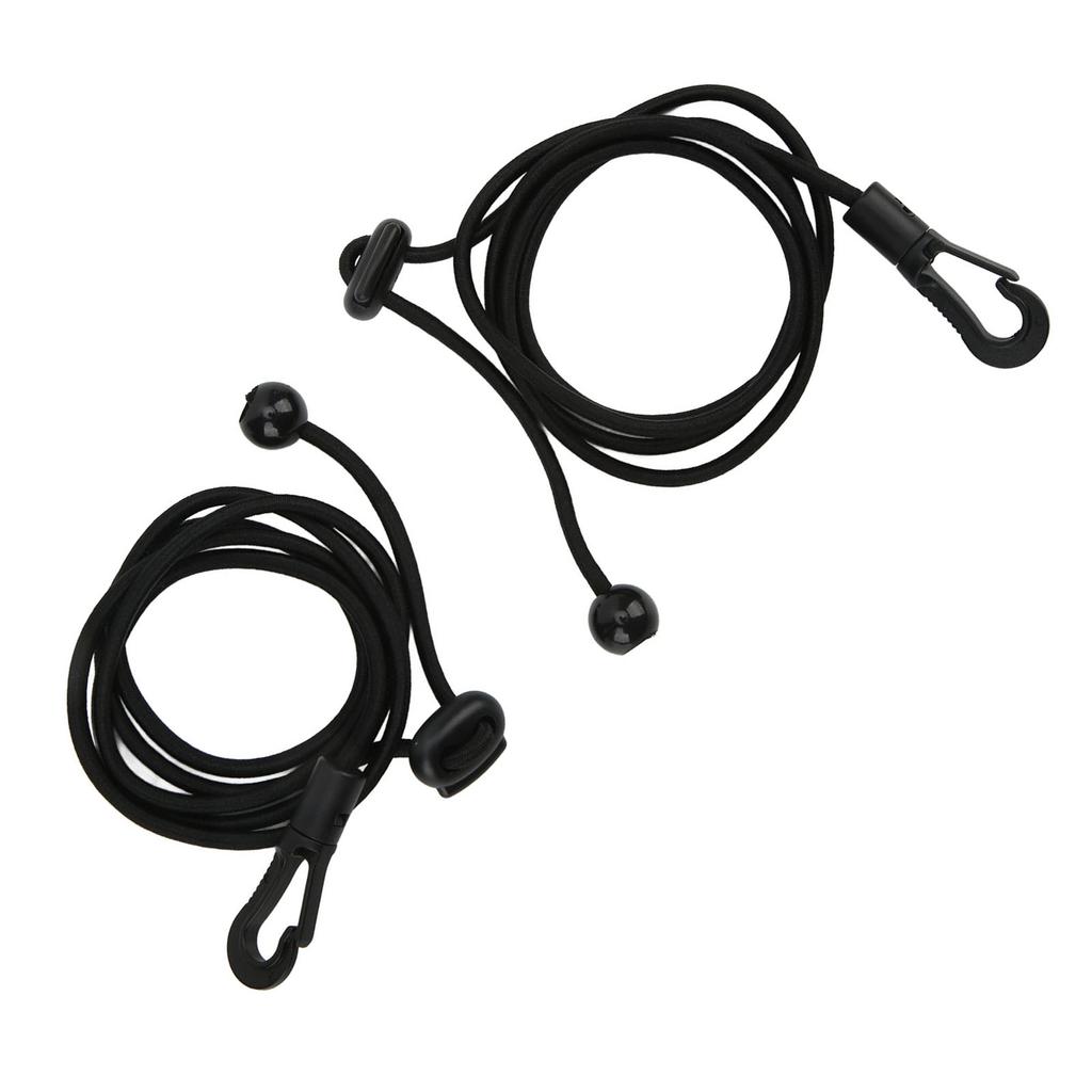 2pcs Set 180cm Kayak Canoe Paddle Leash Clip Stretchable Fishing Rod Tether Holder for Kayaking Surfing Black