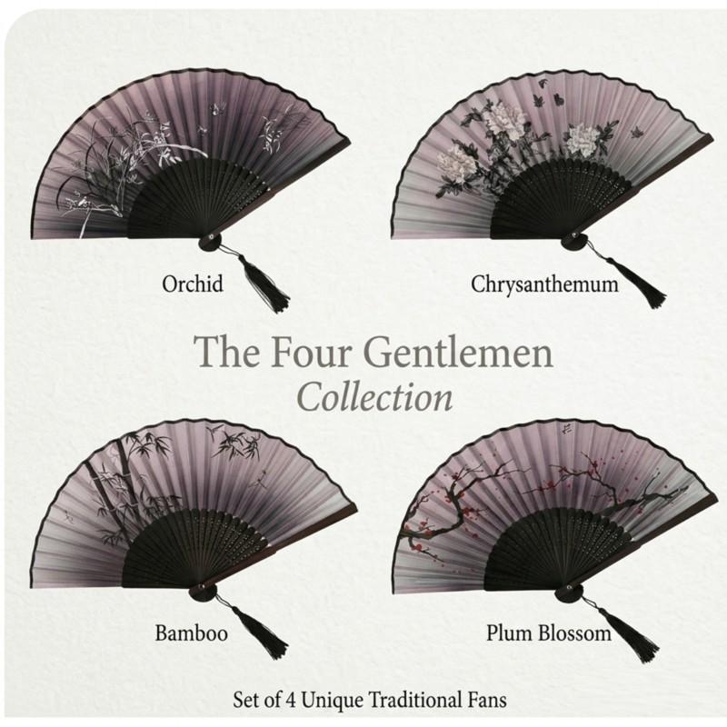 B97A-Tassel Decorative Fan, 4 Pcs Folding Fans, Chinese Style Hand Holding Fans, Retro Style Foldable For Dance Performa Perform