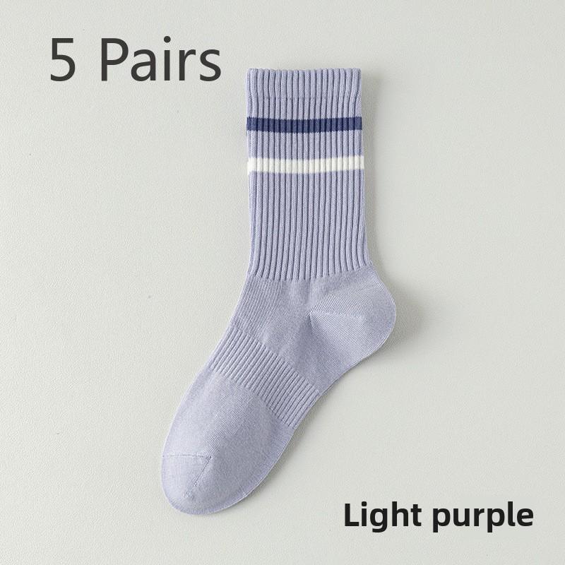 

5 Pairs Socks Women Spring and Autumn Socks In The Tube Deodorant Sweat Absorption Leisure Sports Socks Long Tube Socks 5 Pairs светло-фиолетовый