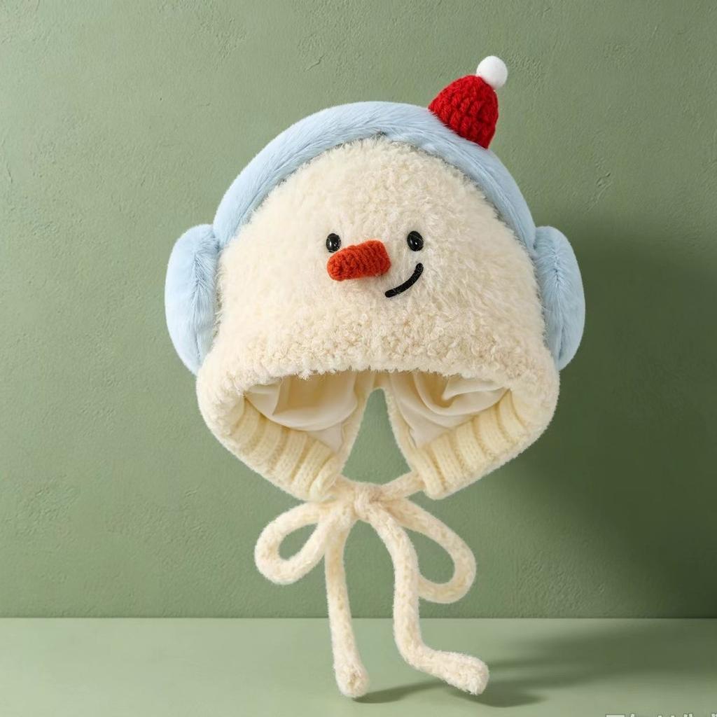Cute cartoon children's ear protection knitted hat autumn and winter plush earphone plush hat for boys and girls