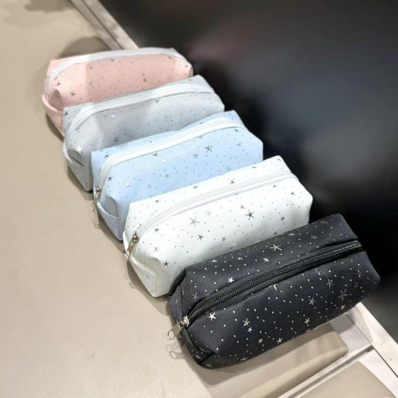 Star Print Canvas Pencil Pouch Multicolor Large Capacity Pen Holder for School Students Office Workers