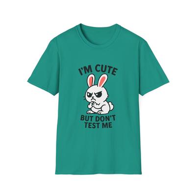 Unisex Softstyle T-Shirt Mens Womens Tees Top Angry Bunny Cute But Don’t Test Me Funny Cartoon Tee